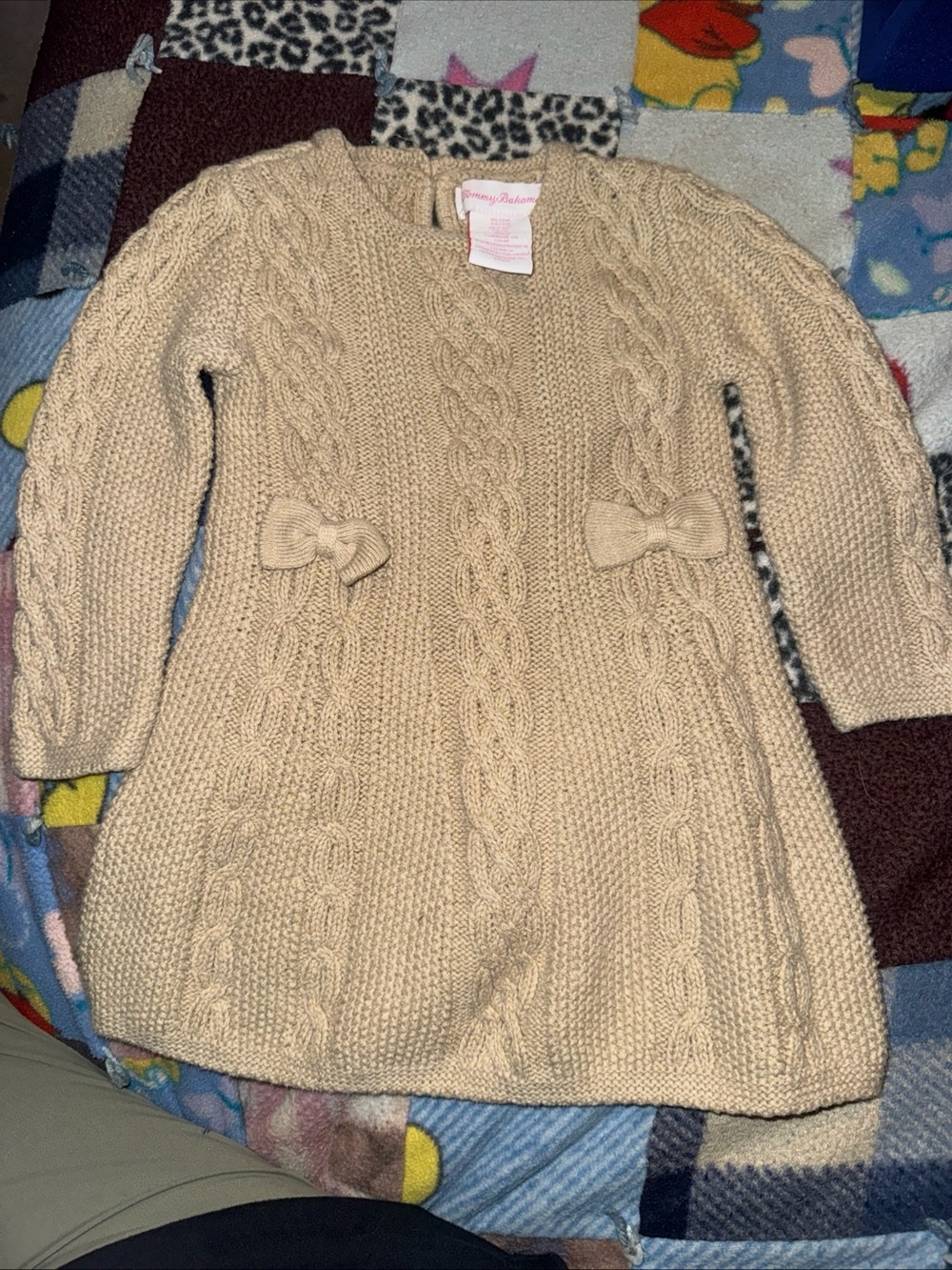 Tommy Bahama Girls' Cream Cable-Knit Bow Sweater Dress Size 12 months